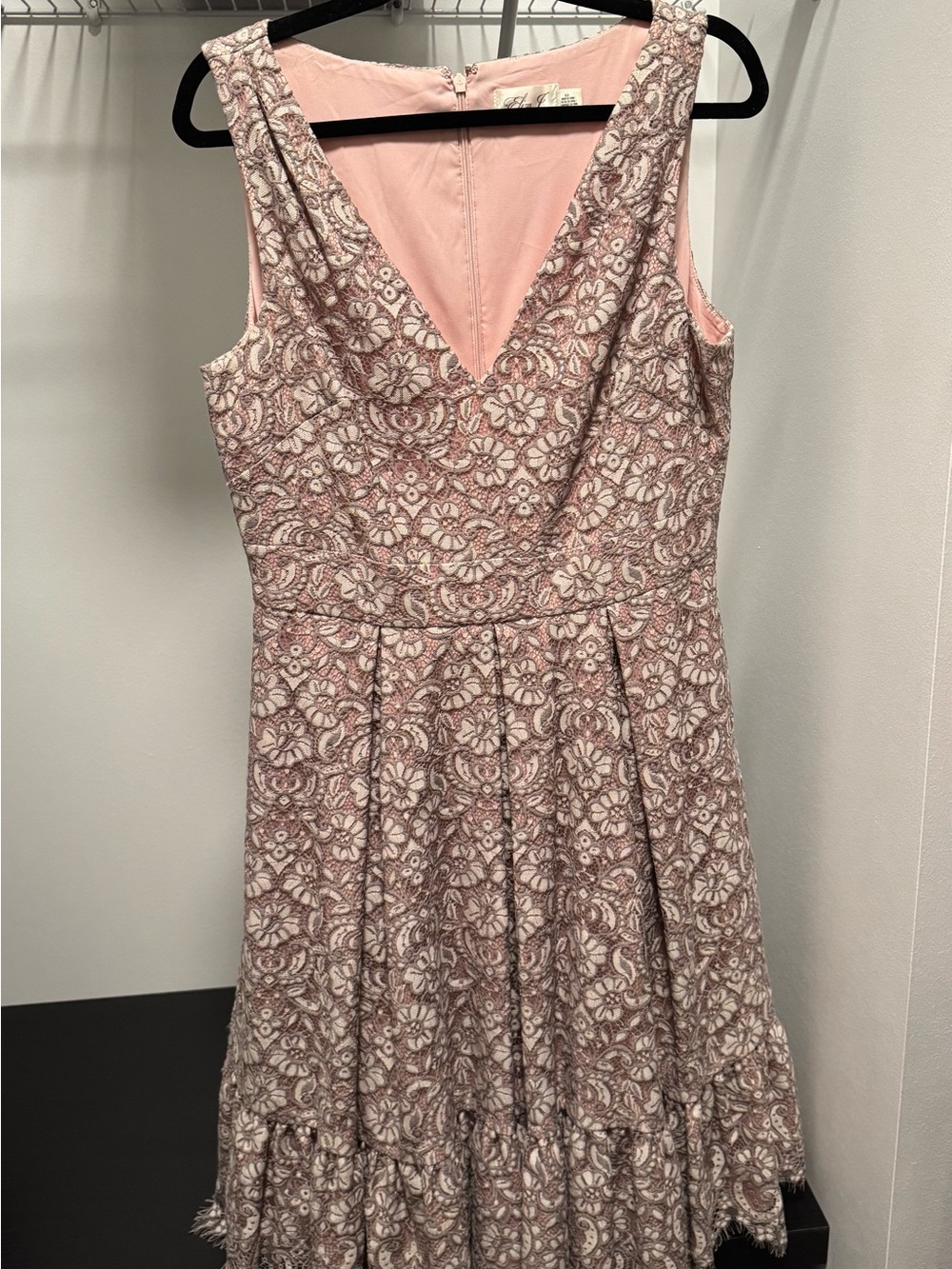 Eliza J Size 12 Blush Pink Floral Lace Fit & Flare Dress V-Neck
